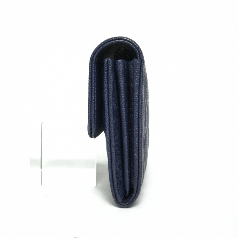 CHANEL Leboy長款錢包19.5藍色荔枝牛皮25開金扣肩背包-3