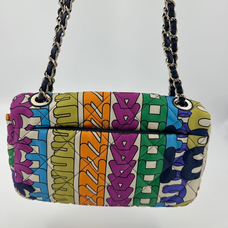 Chanel 21K Nylon Fabric Quilted Multicolor Rainbow Printed Logo Single Flap Bag with Light Gold-tone Hardware-1