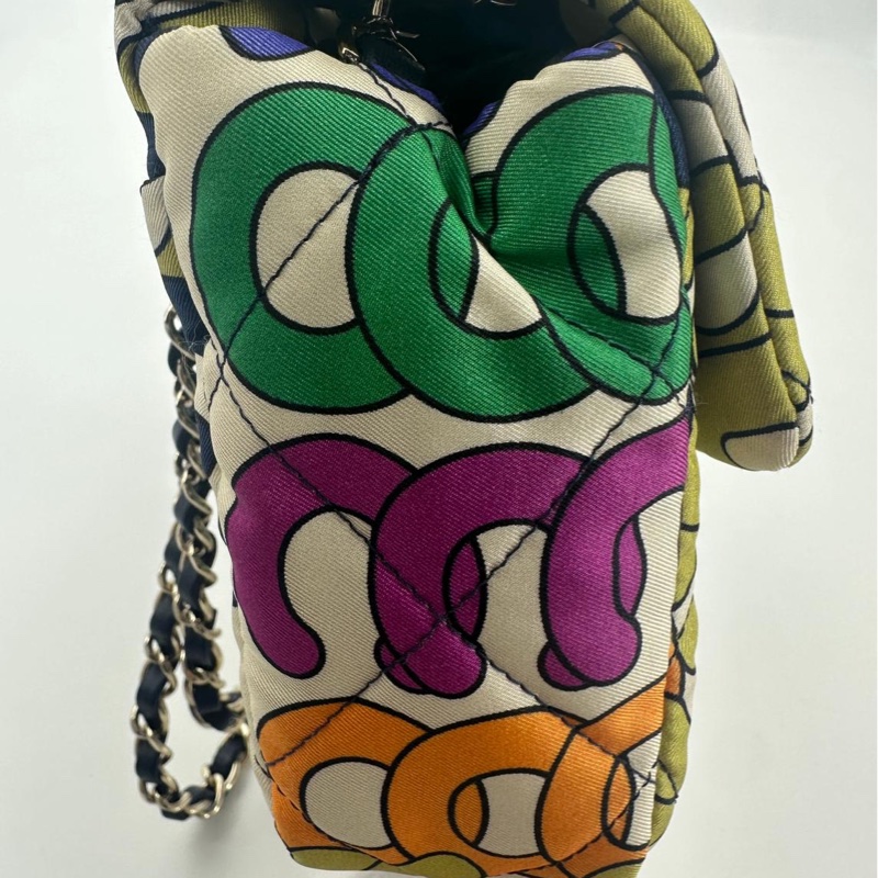 Chanel 21K Nylon Fabric Quilted Multicolor Rainbow Printed Logo Single Flap Bag with Light Gold-tone Hardware-3