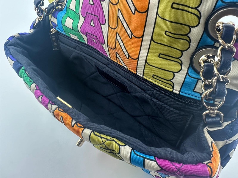 Chanel 21K Nylon Fabric Quilted Multicolor Rainbow Printed Logo Single Flap Bag with Light Gold-tone Hardware-6