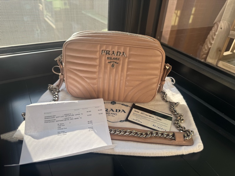 Prada小牛皮裸膚色銀扣肩背袋-0