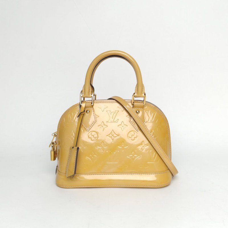 LOUIS VUITTON ALMA貝殼包BB23.5黃色漆皮2013肩背包-0
