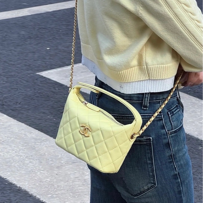【帶票大全套 💕 】Chanel 25P 飯盒包 拉絲金扣大logo 黃色 淺黃色 淡黃色 小雞黃 荔枝牛皮 手提 單肩 斜挎-2