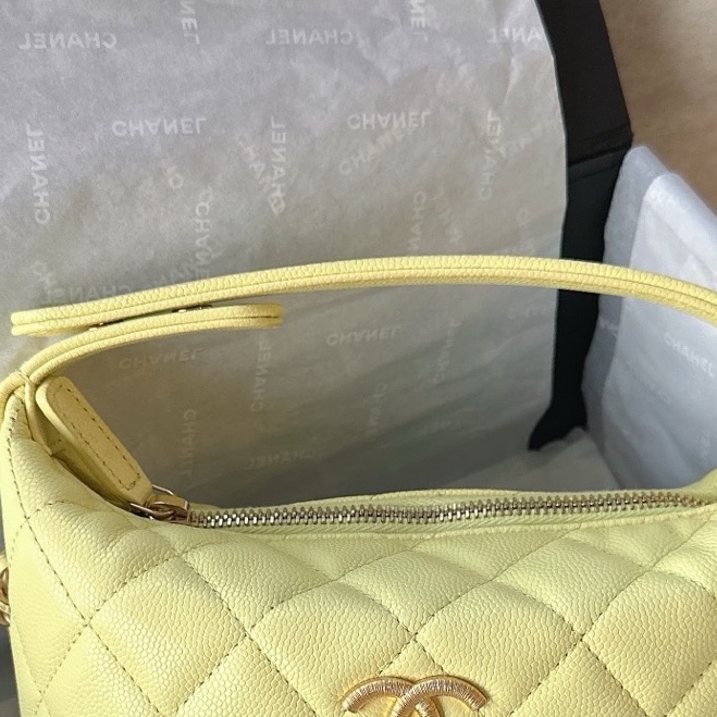 【帶票大全套 💕 】Chanel 25P 飯盒包 拉絲金扣大logo 黃色 淺黃色 淡黃色 小雞黃 荔枝牛皮 手提 單肩 斜挎-3