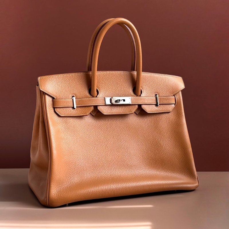 ::HERMES:: 方刻C 🄲刻駝色銀釦BIRKIN 35 柏金手提包-0