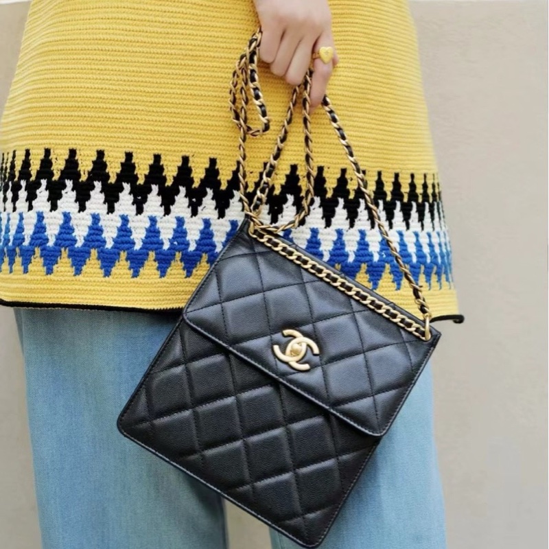 【配件：包裝盒 防塵袋 💕 】Chanel 23A 斜挎包 黑金 黑色 金扣 荔枝牛皮 手提 單肩 斜挎-3