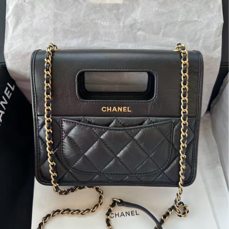 【配件：盒子、防塵袋 💕 】Chanel 23S 公文包 小號 黑金 黑色 金扣 牛皮 手提 單肩 腋下 斜挎-1