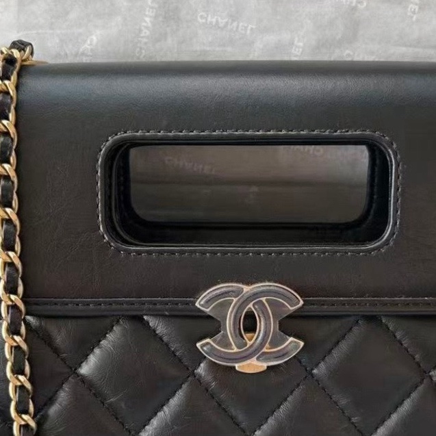 【配件：盒子、防塵袋 💕 】Chanel 23S 公文包 小號 黑金 黑色 金扣 牛皮 手提 單肩 腋下 斜挎-2