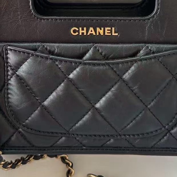 【配件：盒子、防塵袋 💕 】Chanel 23S 公文包 小號 黑金 黑色 金扣 牛皮 手提 單肩 腋下 斜挎-5