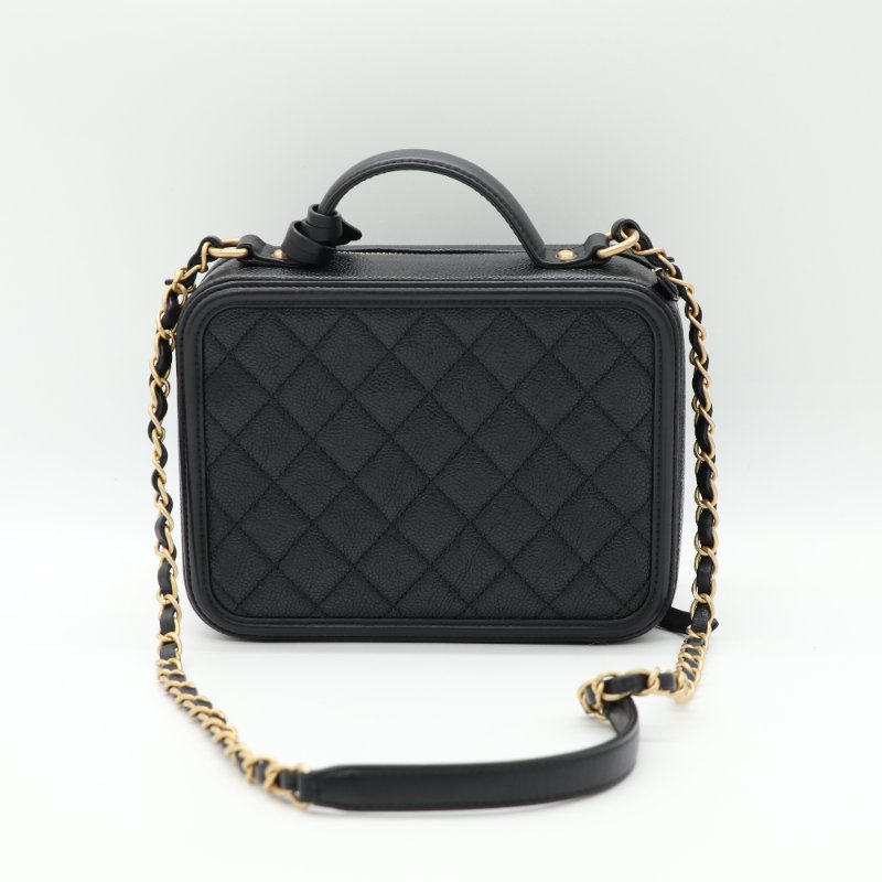 Chanel 香奈兒 Vanity Case 金釦 荔枝紋 黑色 牛皮 手提 肩背 化妝箱-2