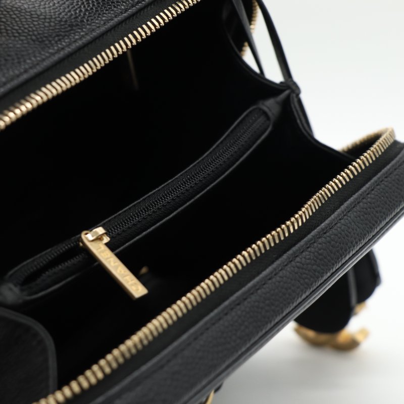 Chanel 香奈兒 Vanity Case 金釦 荔枝紋 黑色 牛皮 手提 肩背 化妝箱-9