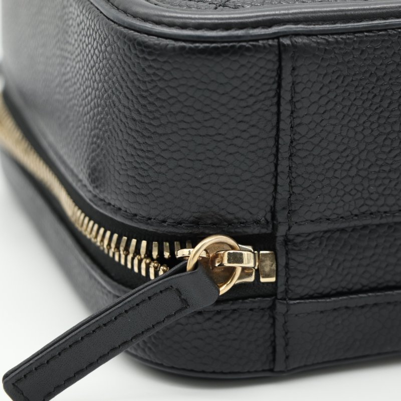 Chanel 香奈兒 Vanity Case 金釦 荔枝紋 黑色 牛皮 手提 肩背 化妝箱-10