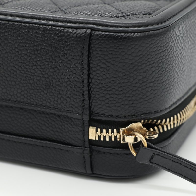 Chanel 香奈兒 Vanity Case 金釦 荔枝紋 黑色 牛皮 手提 肩背 化妝箱-12