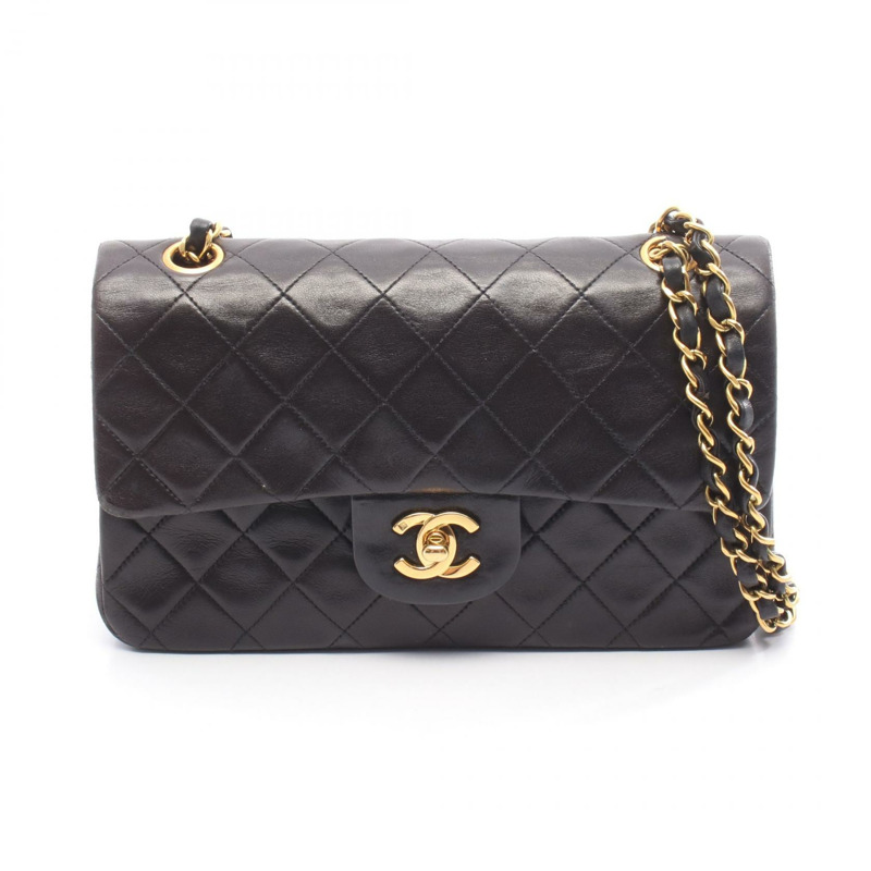 香奈兒 (CHANEL) Matelasse W 翻蓋肩背包 A01113 羊皮 黑色 二手 金色五金-0