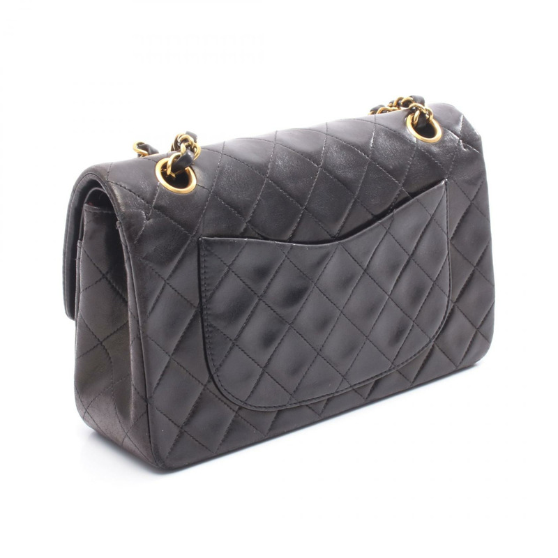 香奈兒 (CHANEL) Matelasse W 翻蓋肩背包 A01113 羊皮 黑色 二手 金色五金-1