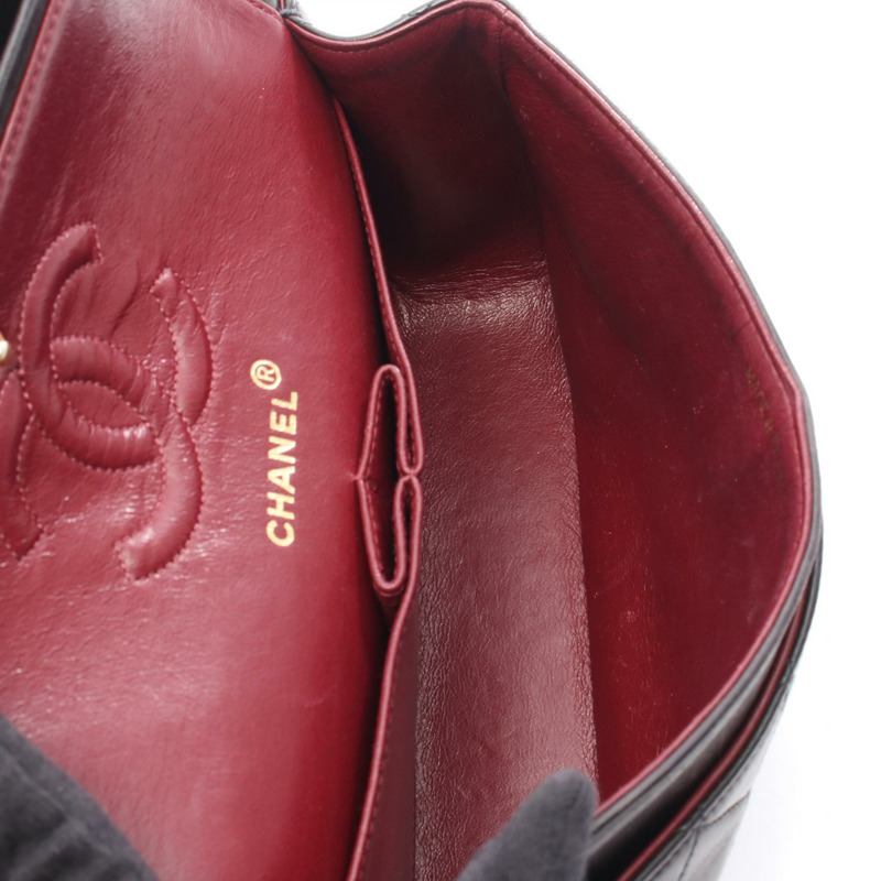 香奈兒 (CHANEL) Matelasse W 翻蓋肩背包 A01113 羊皮 黑色 二手 金色五金-2