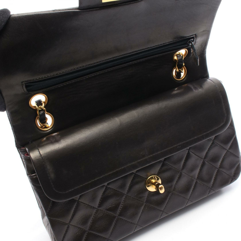 香奈兒 (CHANEL) Matelasse W 翻蓋肩背包 A01113 羊皮 黑色 二手 金色五金-6