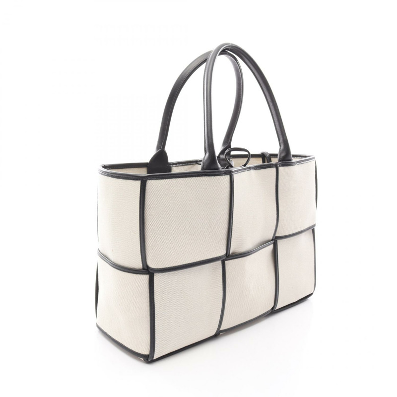 BOTTEGA VENETA Arco Maxi Intrecciato 手提包，帆布皮革，白色/黑色，二手-1
