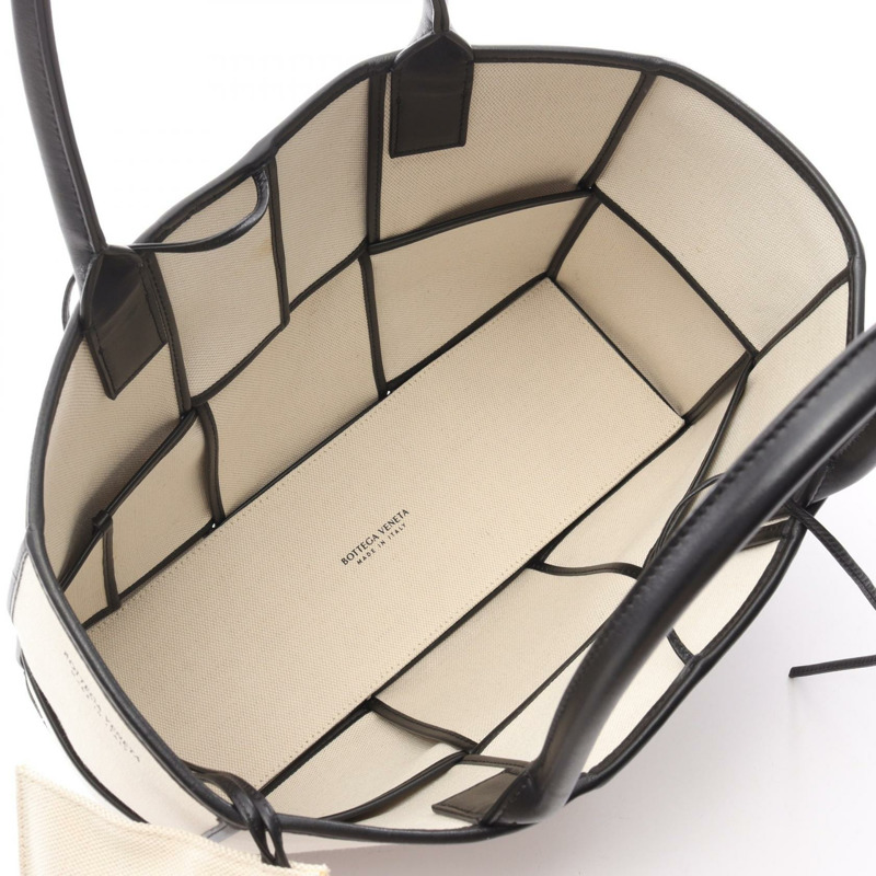 BOTTEGA VENETA Arco Maxi Intrecciato 手提包，帆布皮革，白色/黑色，二手-2