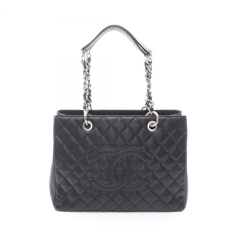 香奈兒 (CHANEL) Matelasse Grand Shopping GST 肩背手提包，黑色皮革，二手 SHW CC