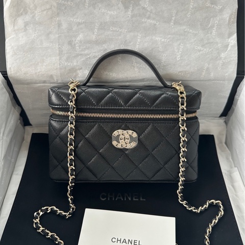 【配件：防塵袋 💕】Chanel 25p lp 飯盒包 盒子包 黑金 黑色 金扣 愛心水鑽雙C扣 荔枝牛皮 手提 單肩 斜挎 肩帶可拆卸