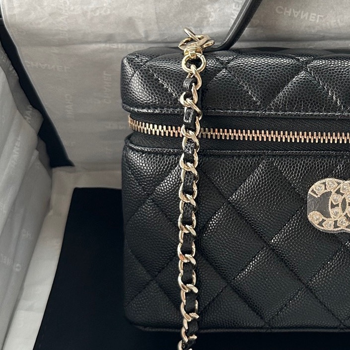 【配件：防塵袋 💕】Chanel 25p lp 飯盒包 盒子包 黑金 黑色 金扣 愛心水鑽雙C扣 荔枝牛皮 手提 單肩 斜挎 肩帶可拆卸-2