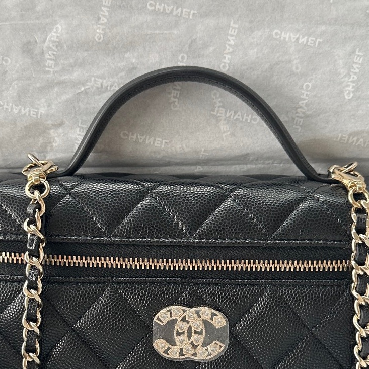 【配件：防塵袋 💕】Chanel 25p lp 飯盒包 盒子包 黑金 黑色 金扣 愛心水鑽雙C扣 荔枝牛皮 手提 單肩 斜挎 肩帶可拆卸-3