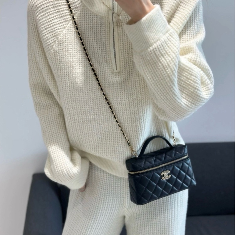 【配件：防塵袋 💕】Chanel 25p lp 飯盒包 盒子包 黑金 黑色 金扣 愛心水鑽雙C扣 荔枝牛皮 手提 單肩 斜挎 肩帶可拆卸-4