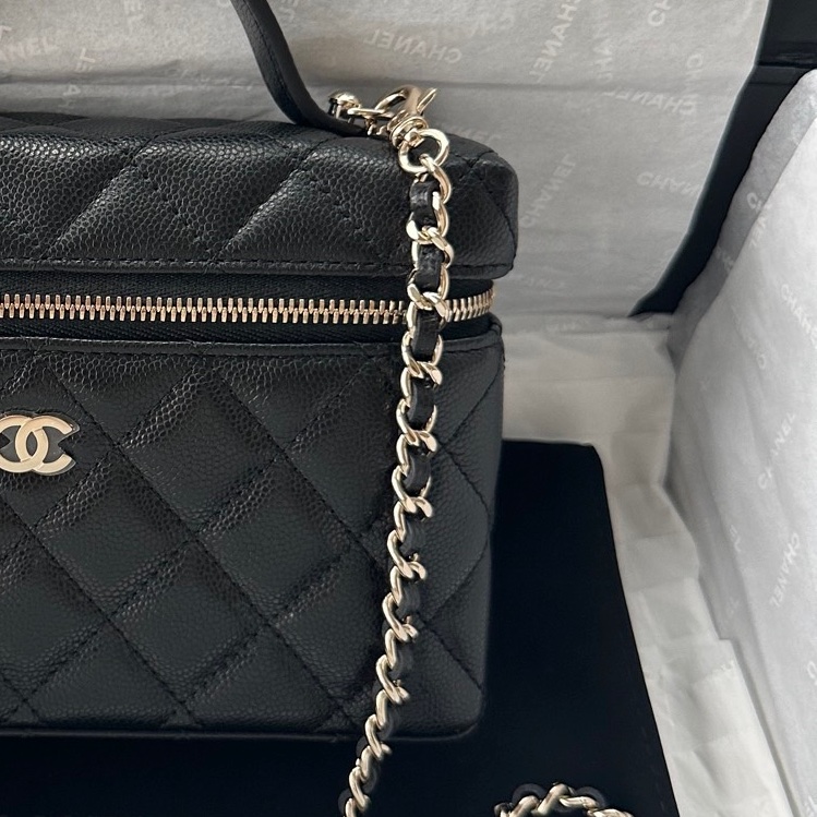 【配件:盒子、防塵袋、小票 💕 】Chanel 25b lp 飯盒包 盒子包 雙C小logo 黑金 黑色 金扣 肩帶可拆卸 荔枝牛皮 手提 單肩 斜挎-4