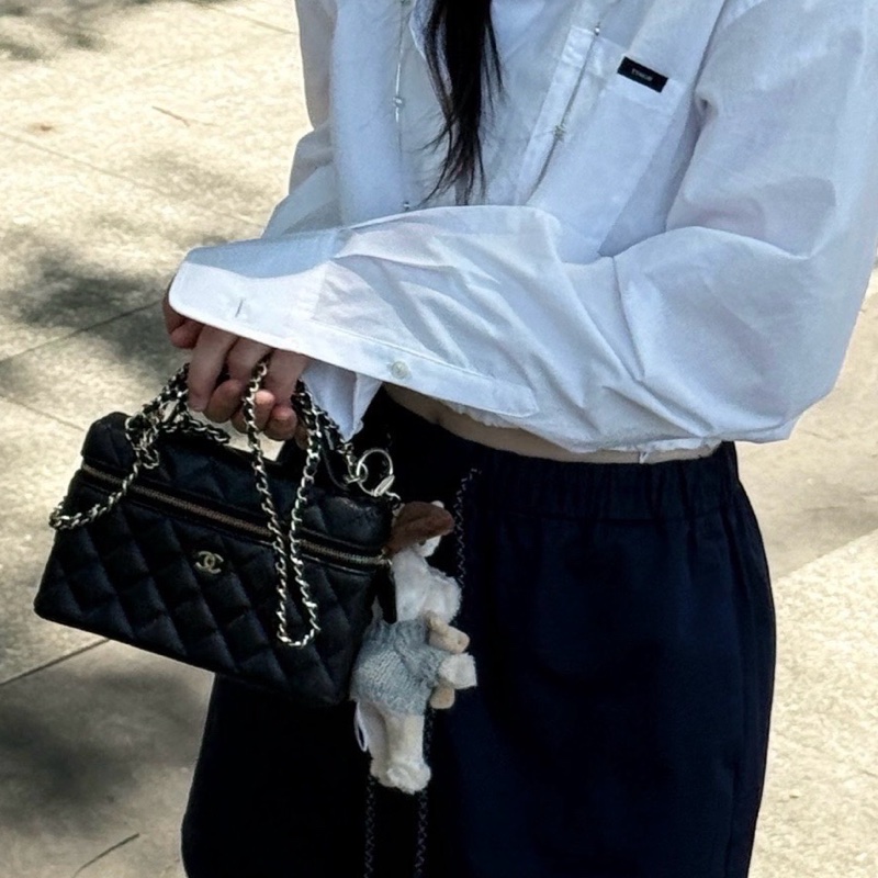 【配件:盒子、防塵袋、小票 💕 】Chanel 25b lp 飯盒包 盒子包 雙C小logo 黑金 黑色 金扣 肩帶可拆卸 荔枝牛皮 手提 單肩 斜挎-5