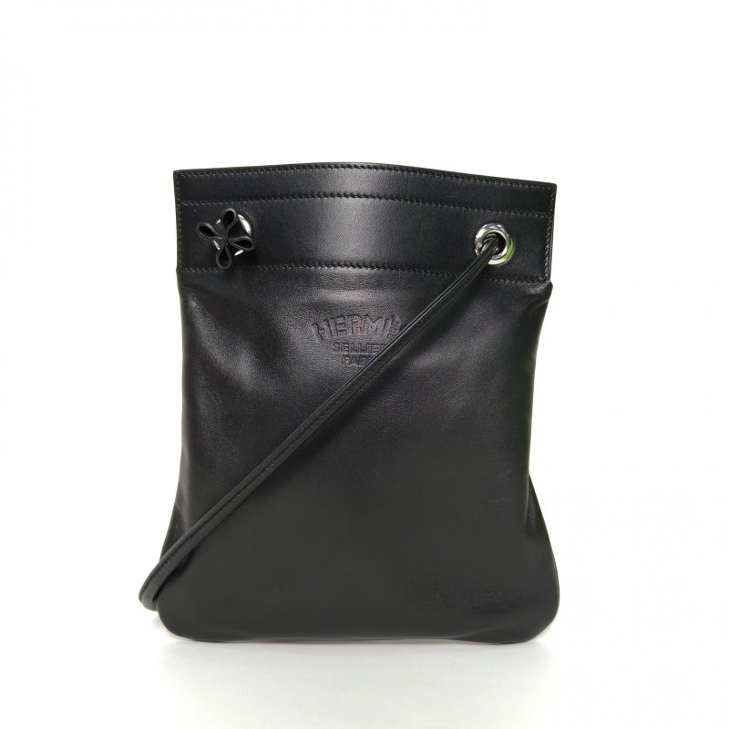 HERMES Aline馬夫包Mini1989黑色Swift皮/羊皮U刻銀扣肩背包-0