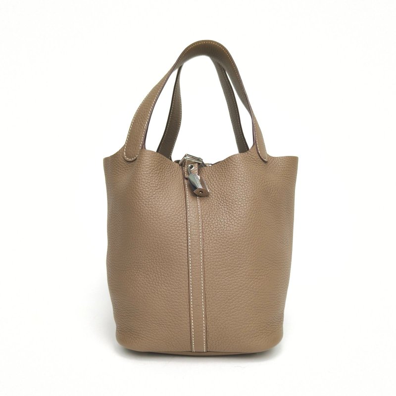 HERMES Picotin22菜籃子18大象灰TC皮D刻銀扣肩背包-0