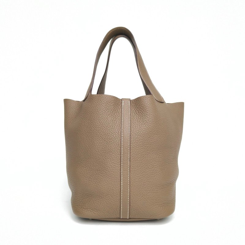 HERMES Picotin22菜籃子18大象灰TC皮D刻銀扣肩背包-2