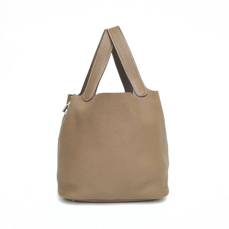 HERMES Picotin22菜籃子18大象灰TC皮D刻銀扣肩背包-3