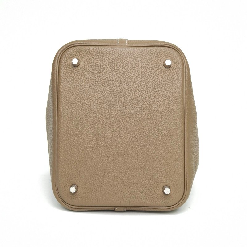 HERMES Picotin22菜籃子18大象灰TC皮D刻銀扣肩背包-4