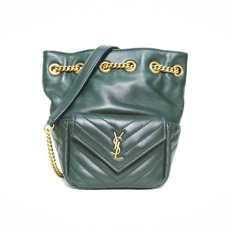 SAINT LAURENT 綠色羊皮金扣JOE水桶mini單肩包斜挎包肩背包-0