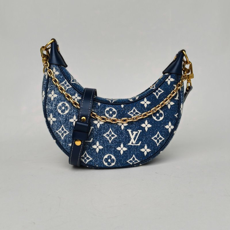 LOUIS VUITTON Loop豌豆包拼牛仔藍牛皮/帆布金扣晶片豌豆包牛皮拼帆布肩背包-0