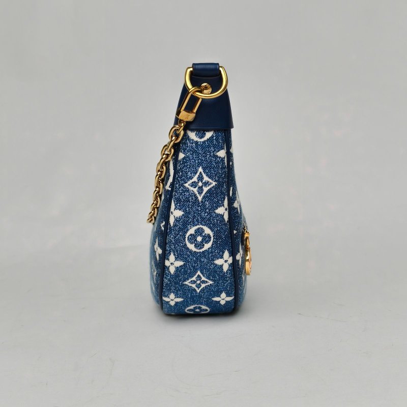 LOUIS VUITTON Loop豌豆包拼牛仔藍牛皮/帆布金扣晶片豌豆包牛皮拼帆布肩背包-1