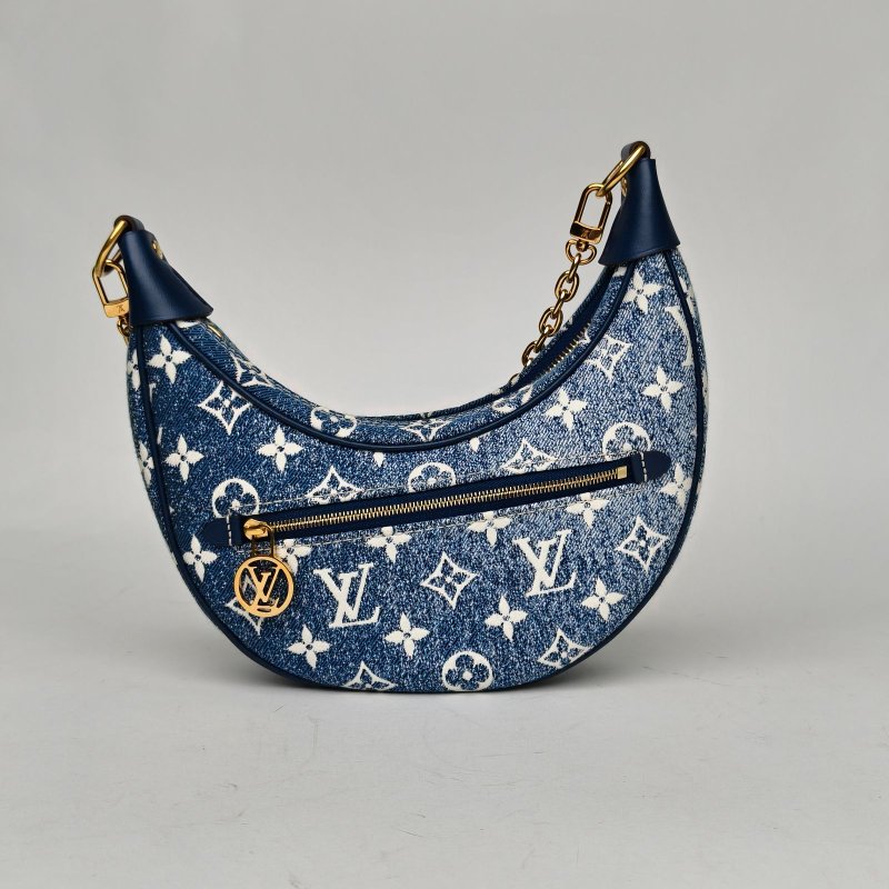 LOUIS VUITTON Loop豌豆包拼牛仔藍牛皮/帆布金扣晶片豌豆包牛皮拼帆布肩背包-2