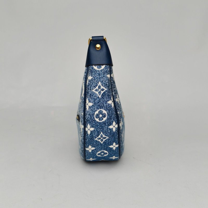 LOUIS VUITTON Loop豌豆包拼牛仔藍牛皮/帆布金扣晶片豌豆包牛皮拼帆布肩背包-3