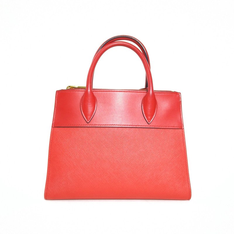 PRADA 紅色牛皮經典saffiano十字紋手提包配可拆卸肩帶肩背包-2