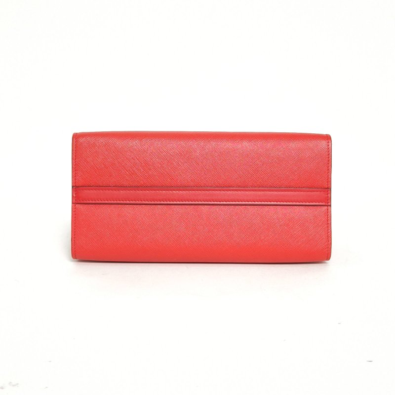 PRADA 紅色牛皮經典saffiano十字紋手提包配可拆卸肩帶肩背包-4