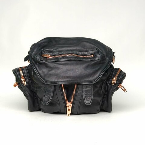 ALEXANDER WANG 黑色羊皮Marti雙肩包三肩帶肩背包