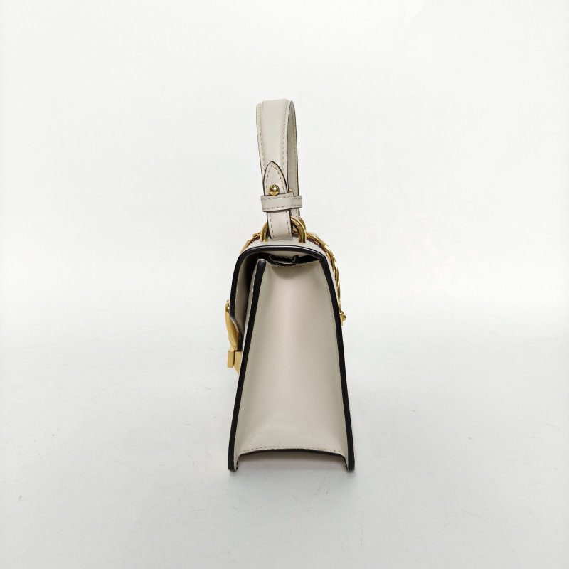 GUCCI Sylvie塞爾維亞絲帶包皮手帶Mini20白色牛皮金扣肩背包-1