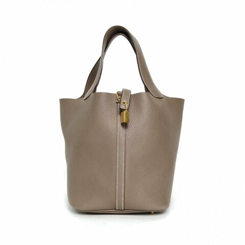 HERMES Picotin菜籃子2218大象灰TC皮A刻金扣肩背包