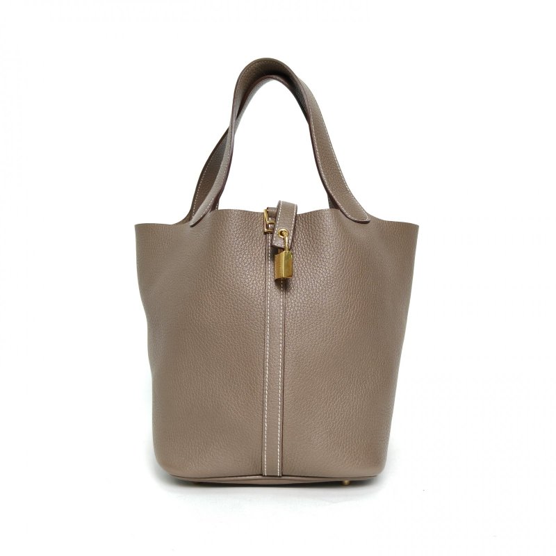 HERMES Picotin菜籃子2218大象灰TC皮A刻金扣肩背包-0