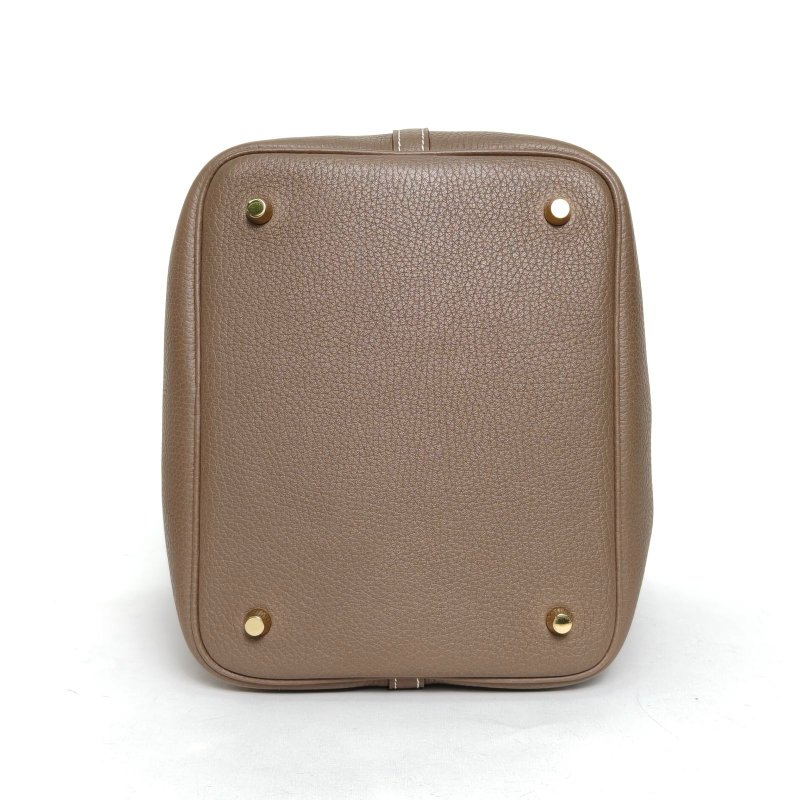 HERMES Picotin菜籃子2218大象灰TC皮A刻金扣肩背包-4