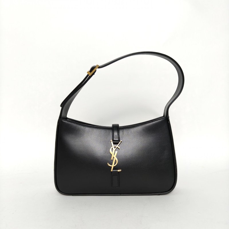 SAINT LAURENT LE5À7腋下包小號23黑色牛皮金扣肩背包-0