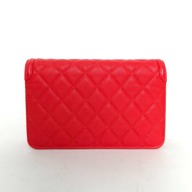 CHANEL VanityCaseWOC19紅色荔枝牛皮29開金扣雙C大LOGO菱格紋肩背包-2