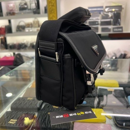 東區正精品㊣PRADA 2VD034 全新黑色尼龍銀三角牌雙釦包郵差包斜背包三合一包 RA1830-5